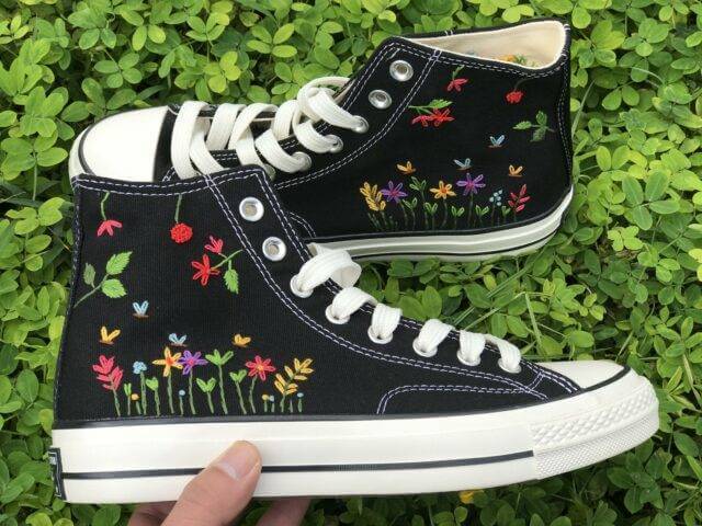 Converse custom shoes – Converse custom wedding – Custom Embroidered Converse – Wedding Shoe For Bride Embroidered Shoes