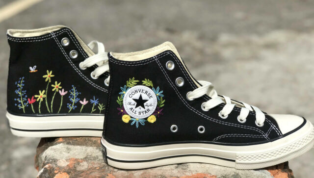 Converse Chuck Taylor 70 – Floral embroidered Converse High tops – Hand embroidered converse – Embroidered Converse wedding Embroidered Shoes