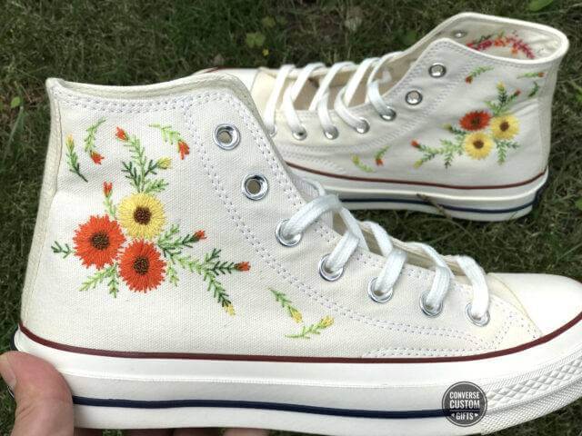 Embroidered converse flowers – Custom Embroidered Converse – Custom Embroidered Converse – Wedding Shoe For Bride Embroidered Shoes