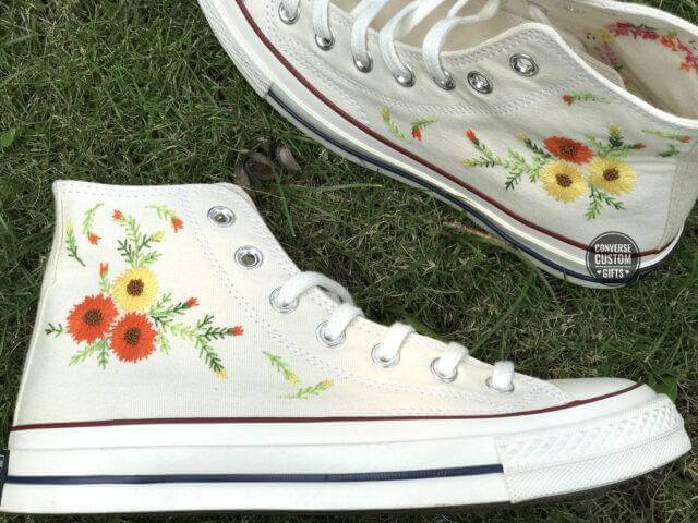 Embroidered converse flowers – Custom Embroidered Converse – Custom Embroidered Converse – Wedding Shoe For Bride Embroidered Shoes