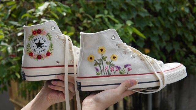 Converse Chuck Taylor70 – Converse custom floral embroidery – Converse custom shoes – Converse custom wedding Embroidered Shoes