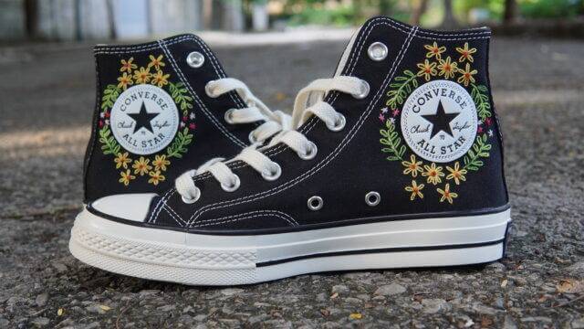 Embroidered converse black – Embroidered converse white – Converse custom floral embroidery Embroidered Shoes