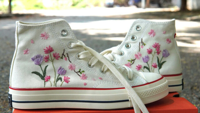Custom Embroidered Converse – Custom converse Chuck Taylor 70 embroidered Flowers – Converse custom floral embroidery Embroidered Shoes